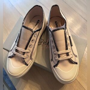 Superga Beige Canvas Sneakers with Black stitching size 6.5 NWT